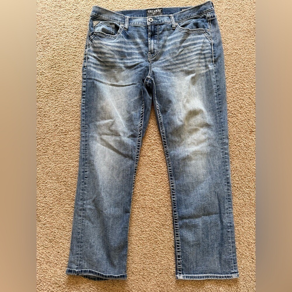 Salvage Supply Co Anarchy Straight‎ Relaxed Fit Mens Jeans 38R Medium Wash